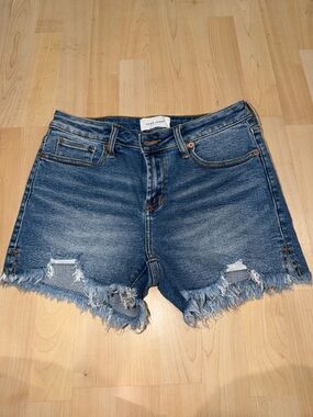 Dear John Medium Blue Frayed Hem Denim Shorts